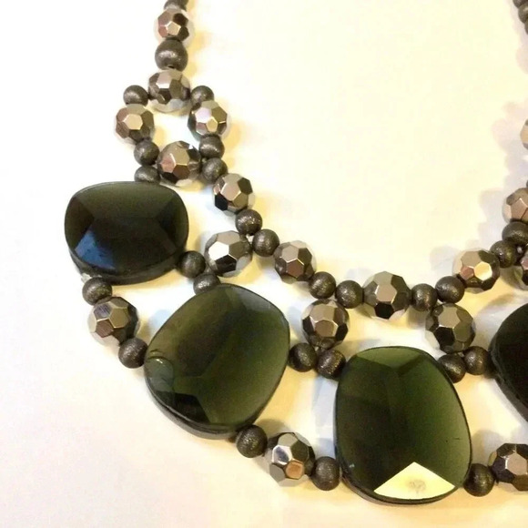 Vintage Express Womens Black Silver-tone Beads And Chunky Stones Bib Necklace OS - Picture 4 of 10